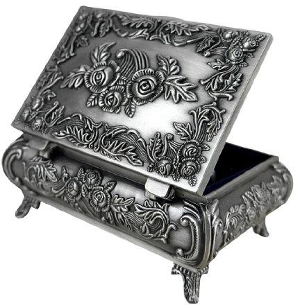 Unendlich U Retro schmuckkasten Rectangle-Form und Rose Engraving mit Schmuckkästchen für Damen,Reines Zinn-Schmuckstück-Large
