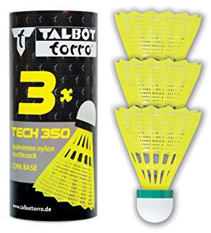 Talbot Torro Badminton und Federball TECH 350 Badmintonball, 3er Dose, Korb: Gelb, Geschwindigkeit Grün-Langsam, One Size