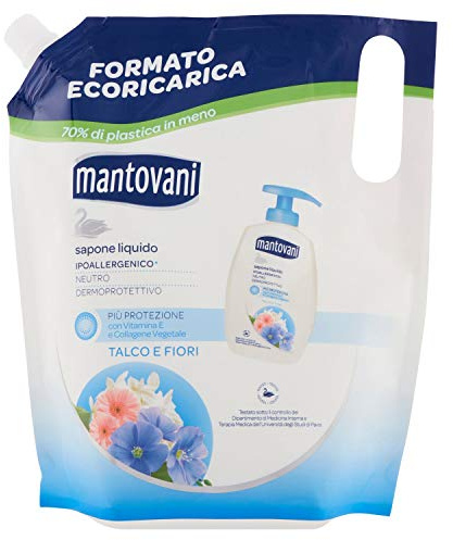 Mantovani - Neutrale Flüssigseife, dekorativ, empfindliche Haut, Talkum und weiße Blumen - 750 ml