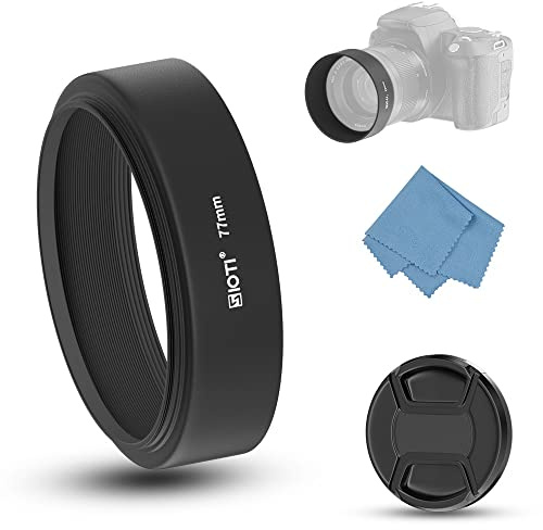 SIOTI Kamera Standard Focus Gegenlichtblende aus Metall mit Reinigungstuch und Objektivdeckel kompatibel mit Nikon Canon Fuji Pentax Sumsung Leica Standardlinse mit Gewinde