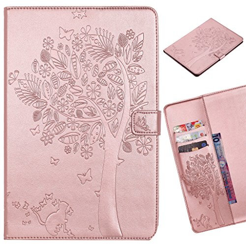 LEMORRY Per Apple iPad Mini 4 Custodia Sbalzato Pelle Cuoio Flip Portafoglio Borsa Sottile Protettivo Magnetico Chiusura Morbido Silicone TPU Cover Custodia per iPad mini4, Fortunato Albero (Oro Rosa)