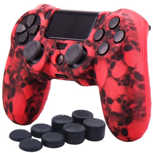 Yorha Lot de 8 Coques de Protection en Silicone pour Manette PS4/slim/Pro - Motif crâne - Rouge