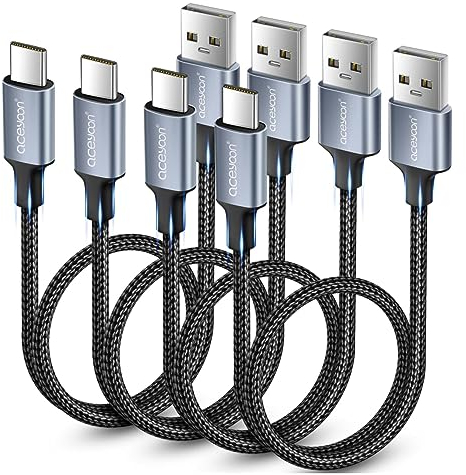 aceyoon Cable USB C Corto 50cm 4 Pack USB C Cargador 2A Carga Rápida y Sincronización USB Tipo C Corto Nylon Trenzado USB C 0.5m Compatible para Galaxy S9/S8, Mate 20/20 Pro
