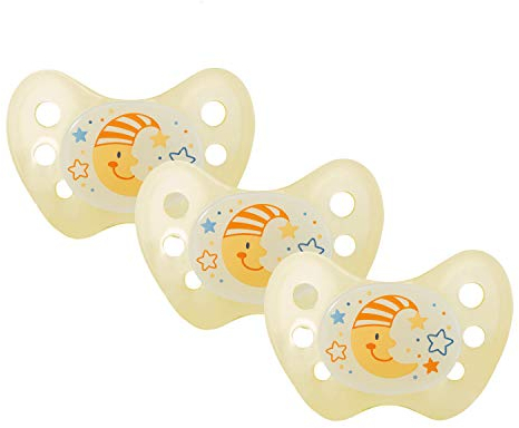 Dentistar® Night Silikon-Schnuller - Größe 1, von Geburt an, 0-6 Monate - Nacht-Leuchtschnuller, Nuckel leuchtend, für neugeborene Babys, Mond gelb, 3 Stück