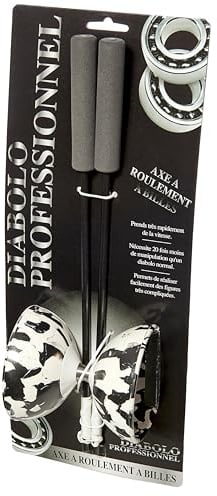 Megagic - Diabolo roulement à billes moucheté noir et blanc – jeu de jonglage enfant dès 7 ans, diabolo souple avec roulement à billes pour grande vitesse de rotation, activités de plein air