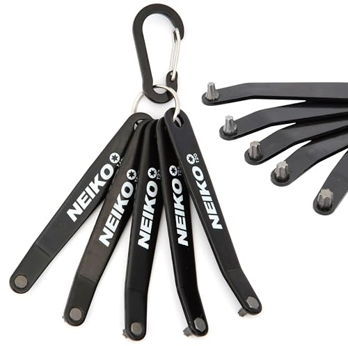 NEIKO 01325A Ultra Low Profile Offset Screwdriver Torx Set, 5 Pc, Heavy Duty S2 Steel Construction, 10mm Bit Depth, Angled Hex Bit, Bent Screwdriver for Tight Spaces, Allen Wrench Keychain