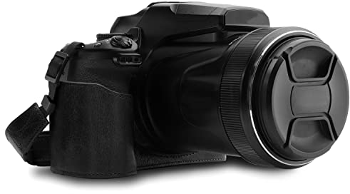 MegaGear MG1533 Nikon Coolpix P1000 Ever Ready Leder Kamera Halbtasche mit Trageriemen - Schwarz
