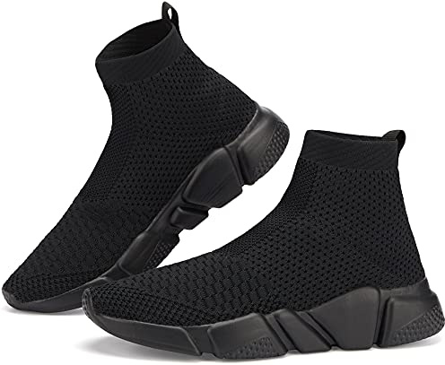 Santiro Walking Shoes for Men Lightweight High Top Sneakers Breathable Knit Socks Athletic Running Shoes Fashion Gym Sports Shoes All Black 11 US