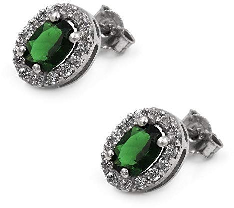 Orecchini Rosa di Francia in Argento 925 con Zircone Ovale Verde Argento