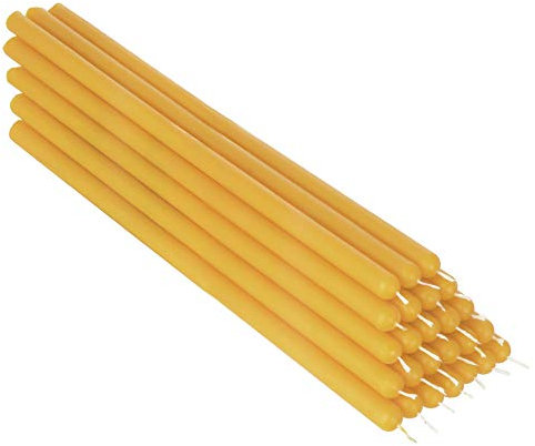 NKlaus 25x gelb Bienenwachs 26cm rußfrei Tafelkerzen farbige Osterkerzen Ritualkerze Hochzeitskerzen Tropfkerzen 36343