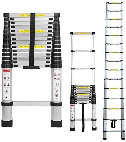 4.4M Alu Teleskopleiter, Ausziehbare Leiter, Klappleiter Stehleiter Rutschfester, Ausziehleiter Mehrzweckleiter, Haushaltsleiter 150 kg Belastbarkeit Mit EN131 Zertifiziert