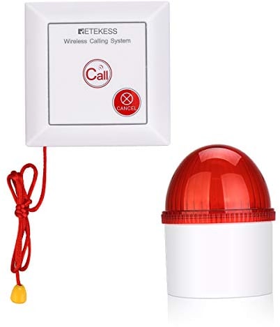Retekess TH103 Sistema di Allarme, Suono e Luce del Sistema di Chiamata, IP54 Impermeabile Pulsante Chiamata Con SOS Corda di Tirare per Paziente Anziano, Personale Casa (1 Pulsante + 1 Ricevitore)