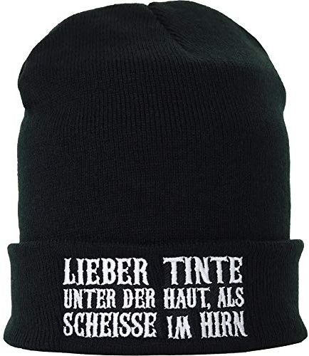 EXPRESS-STICKEREI Beanie für Damen und Herren - Warme Wintermütze mit Spruch Lieber Tinte unter der Haut, als scheiße im Hirn - Lustige Strickmütze - Unisex Wollmütze - Haube mit Spruch
