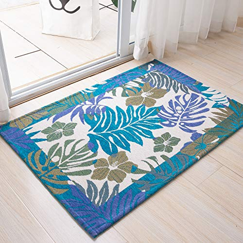 AMIDA 60x90cm Indoor Door Mat for Home Entrance, Durable Non Slip Botanical Floral Print Floor Mats 2x3 inch Machine Washable Area Rug for Kitchen/Entranceway/Front Door Mat Indoor Inside (Blue)
