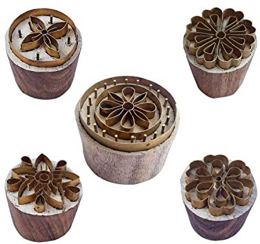 Royal Kraft Runden Messing Holz druck stempel (Set von 5) - DIY Stoff, Ton, Keramik blöcke BHtag0074