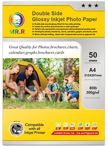 MR.R 300g/m² 50 Blatt A4 Format beidseitig hochglänzendes Inkjet bedruckbar Fotopapier tintenstrahldrucker glänzend foto paper Sofort Trocken Wasserfest Hochweiß fotoblätter