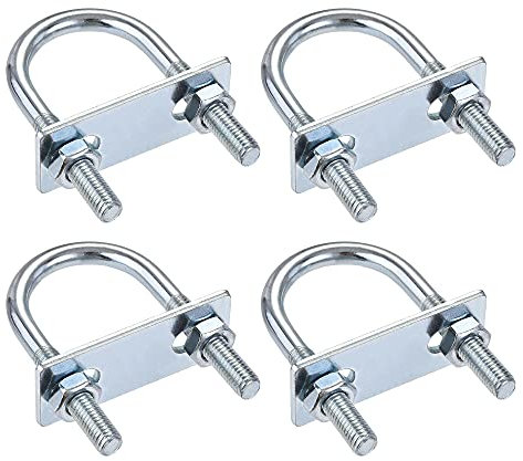 sourcing map Round U-Bolts 4 Sets 1.38(35mm) Inner Width 75mm Length Steel M8 with Nut, Plate
