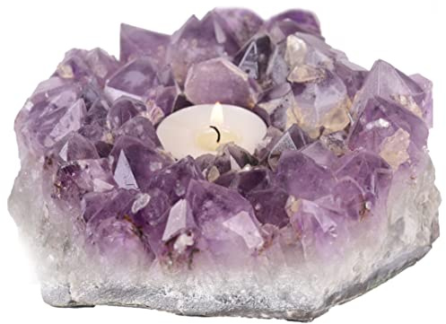 JIC Gem Amethyst Kerzenhalter Natürliche Lila Kristalle Kerzenständer Große Amethyst Teelicht Kerzenhalter Heimdekoration 5,5 Zoll