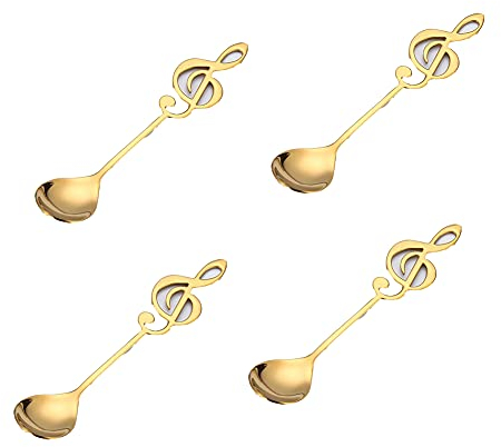 Thitex 4 Pack Music Note Coffee Spoons, Stainless Steel Teaspoon Set, Colorful Dessert Ice Cream Spoon Scoop for Stirring Drink Mixing Milkshake (Gold-4pcs)