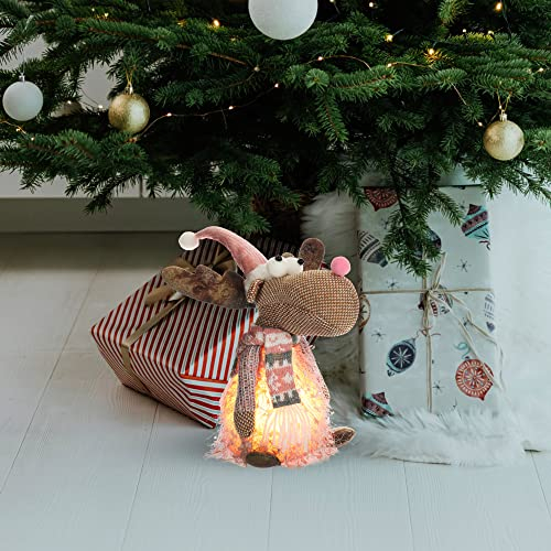 Com-four® LED-Rentier - Dekoratives Weihnachtsrentier Mit Beleuchtung Im Inneren, Batteriebetriebenes X-Mas Stimmungslicht Als Raumdeko [Auswahl Variiert] (22cm - Elch - Rosa)