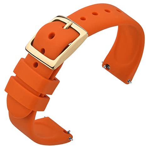 ANNEFIT Bracelet de Remplacement Bande en Silicone Souple Sport avec Boucle en Or, Bracelets Montre à Libération Rapide 18mm (Orange)