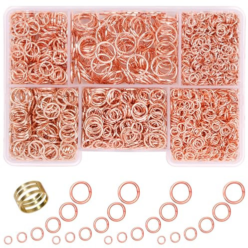 GMMA Rose-Gold Jump Rings for Jewelry Making 1400 Pcs 6 Sizes/Box Jump Rings with Open/Close Tool for Necklace Bracelet Repair Keychains Jewelry Making Supplies (Rose-Gold)