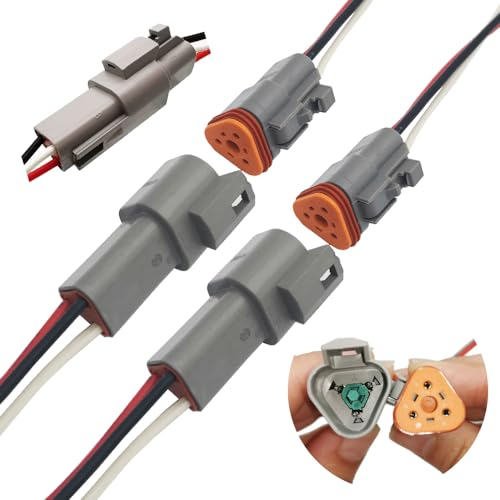 CESFONJER Connecteur DT, connecteurs à 3 Pin broches étanches mâles et femelles, avec câble 16AWG, pour moto, scooter, voiture, bateaux (2 Sets)