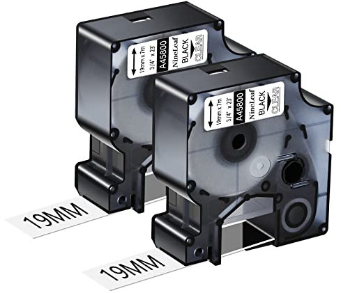 NineLeaf 2 x Kompatibel für Dymo D1 45800 S0720820 A45800 Schriftband 19mm 3/4'' Schwarz auf Transparent Etikettenband für LabelManager 300 350 350D 360D 400 420P 450 450D 500TS Beschriftungsgerät