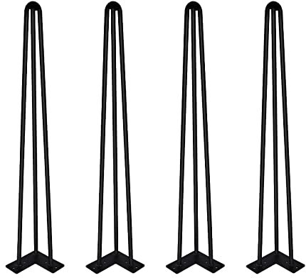 Royalswill 4PCS Hairpin Legs 86cm/34inch DIY Metal Table Legs Coffee Table Legs Heavy Duty Metal Furniture Legs Black Modern DIY Hairpin Table Legs with screw & floor protectors, 3-Rod