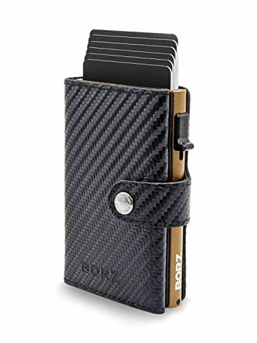 Borz Prime Maxus Magnetic 2, Portefeuille Fin avec Compartiment à Monnaie Compatible AirTag, Étui de Cartes avec Protection RFID, Porte-cartes et Porte-monnaie, en Cuir Véritable pour Hommes et Femmes