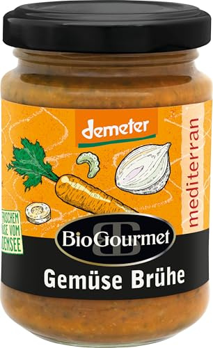 BioGourmet Gemüse Brühe mediterran, mit regionalen Zutaten vom Bodensee, demeter Anbau, 1x180g Glas