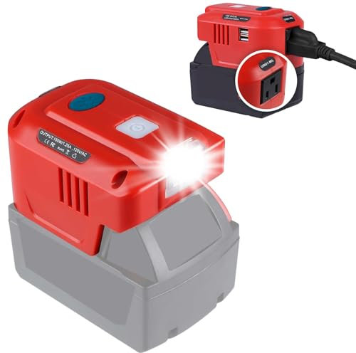 for Milwaukee Power Inverter, 150W Portable Power Supply Inverter for Milwaukee M18 18V Li-ion Battery, DC 20V to AC 110V~120V Power Station with AC Outlet& USB& 200lm LED Light(Battery not Included)