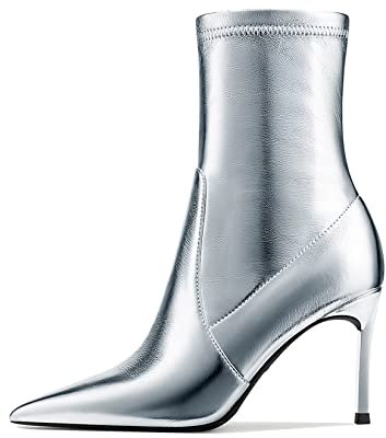 Castamere Donna Spillo Alto High Tacco Heel Chiusa a Punta Stivaletti Slip-on Ufficio Clear Classico Stivali 8.5 CM Heels Argento 37 EU