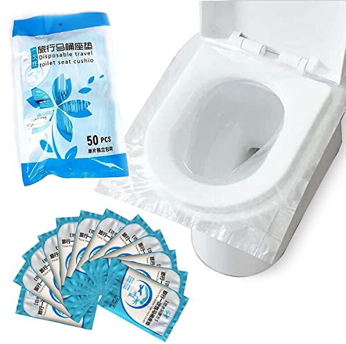 BTHEONE Disposable Toilet Seat Covers - 50 Counts Waterproof Individually Wrapped Portable Travel Toilet Seat Covers for Adults Kids Toddler Potty Training Public Toilet, Size 15.7x18.9 Inch