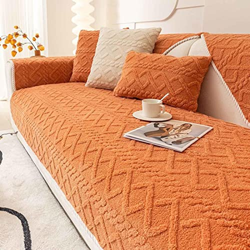 YWQJL Sofabezug Samt 1 2 3 4 Sitzer, Weicher Couchbezug L Form, Anti-rutsch Sofaüberwurf, Cuddly Sofahusse Sofa überzug Ecksofa, Sofaschoner für Hunde Couch Bezug U Form,orange-90x120cm