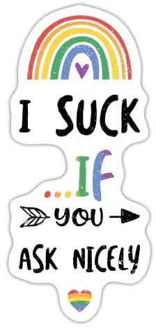 DesignsByJnk5 Sticker Unisex Pride | I Suck ..If You Ask Nicely Aufkleber LGBTQ Spruch | Queer lustige Sprüche Autoaufkleber Geschenkidee Pride