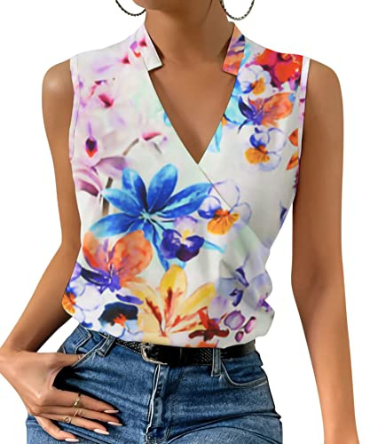 ORANDESIGNE Débardeur Femme Chic Et Élégant Top Chemisier Sexy Blouse Ample Haut Été sans Manches Tee Shirt Col V Fluide Mode Casual Chemise Classique Debardeur Travail Camisole A 02 XL