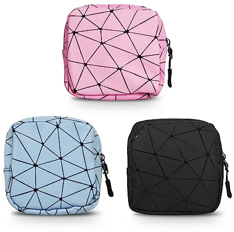 3 PCS Sanitary Napkin Storage Bag, KIKIGOAL Portable Sanitary Napkin Pads Storage Pouch, Feminine Menstruation Period Bag, Waterproof Menstrual Cup Pouch with Zipper for Teen Girls Women Ladies