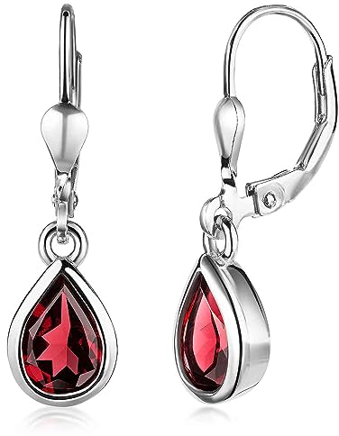 Materia Granat Ohrringe Silber 925 hängend in Tropfenform SO-448-Rot