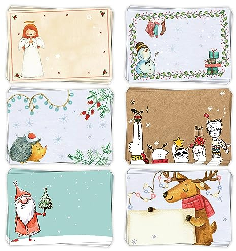Logbuch-Verlag 6 x 10 bunte Weihnachtsetiketten für Kinder Weihnachtsaufkleber zum Beschriften Tiere Engel Nikolaus Aufkleber 7,4 x 5,2 cm