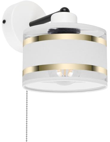 alfalux Wandleuchte Innen Wandlampe Mit Schnur-Zugschalter LED Lampe Aus Metall Für Wohnzimmer Schlafzimmer Kinderzimmer Treppenhaus Wandlampen Wandleuchten SHWAND-TI-1010WE-WE