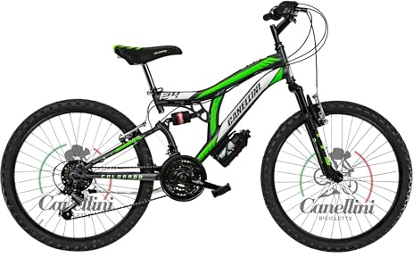 BICICLETTE CANELLINI Kinderfahrrad Full SUSPENSION 24 Colorado – Räder 24 Zoll (61 cm) (Titan/Grün)