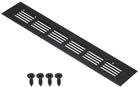 PATIKIL 10 x 2 Inch Door Air Vent Cover, Aluminum Grille Ventilation Cover Louvered with Mounting Screws for Cabinet Wardrobe Door, Black