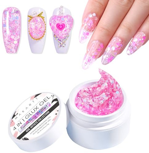 Makartt Nail Extension Builder Gel for Gel Nails - 15 ml Solid Builder Gel Non-Stick Hand 3D Gel Sculpting UV Glitter Nail Glue for Nail Art DIY Manicure, Twinkling Ballet