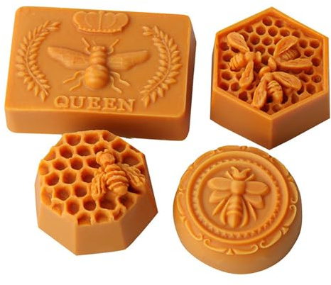 JS MOLD Lot de 4 moules en silicone en forme de nid d'abeille - Moule à bougie 3D - Moule en silicone pour la fabrication de bougies 3D - Savon - Artisanat