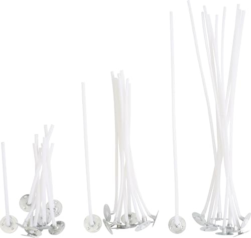 Graine Creative Kerzendochte gewachst Metallfuß, 3 Größen, 30 Stk., 6.0-15.0 cm, Dochtstärke 2.0 mm
