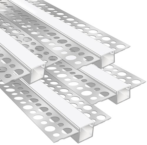 LEDLightsWorld Plaster-in Aluminum LED Profile, 4 Pack 3.3ft/1M with Milky Diffuser for 12mm LED Strip, Trimless Plaster Channel for Ceiling and Wall