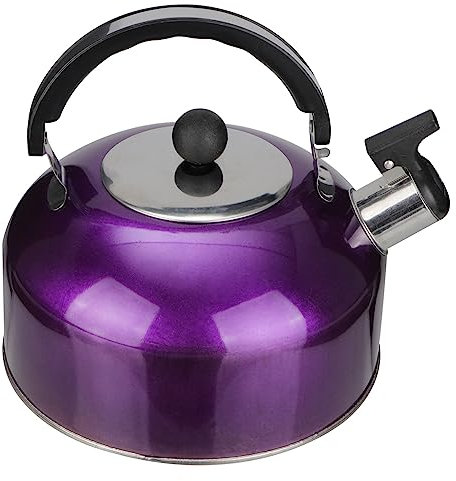 Pfeifender Teekessel für Herdplatten, 2 l, Edelstahl-Teekessel, Teekanne mit Cool Touch, ergonomischem Griff, Wasserkocher für Gas-Induktions-Elektroherde, Lila