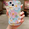 for iPhone 13 Mini Curly Wavy Case, Cute Colorful Retro Oil Painting Flower Glossy Pattern, Slim Fit Shockproof Protective Cover for Girls Women (Green)