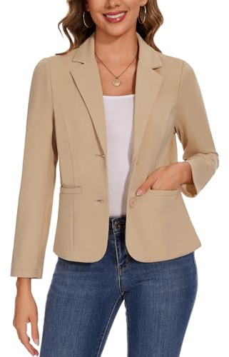 Causal Long Sleeve Wear Suit Women Blazer Outerwear Jacket ,Beige M